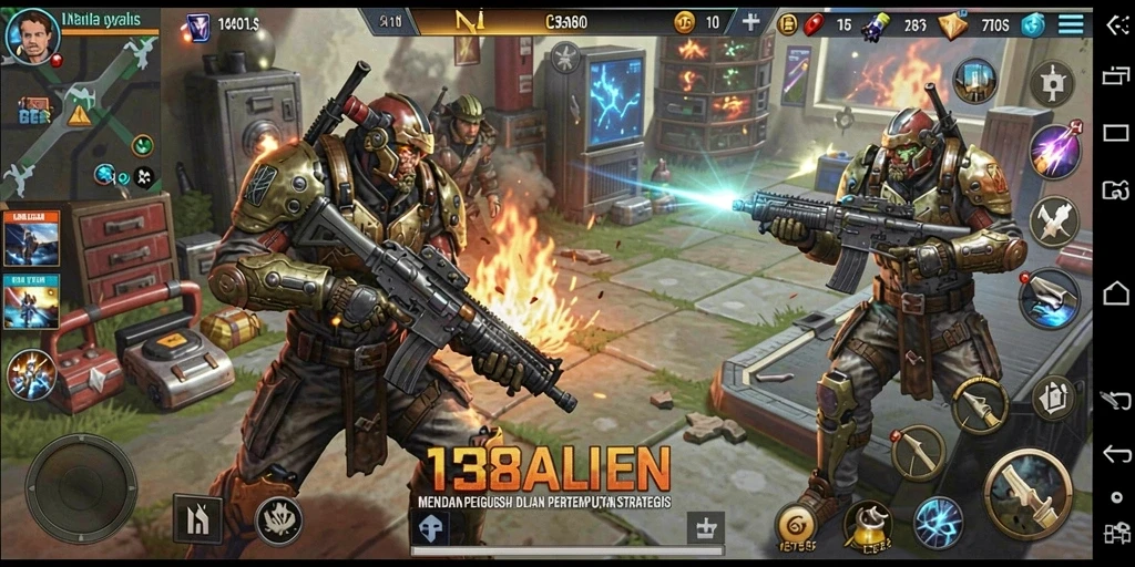 Screenshot gameplay SLG yang menampilkan pertempuran luar angkasa yang intens.