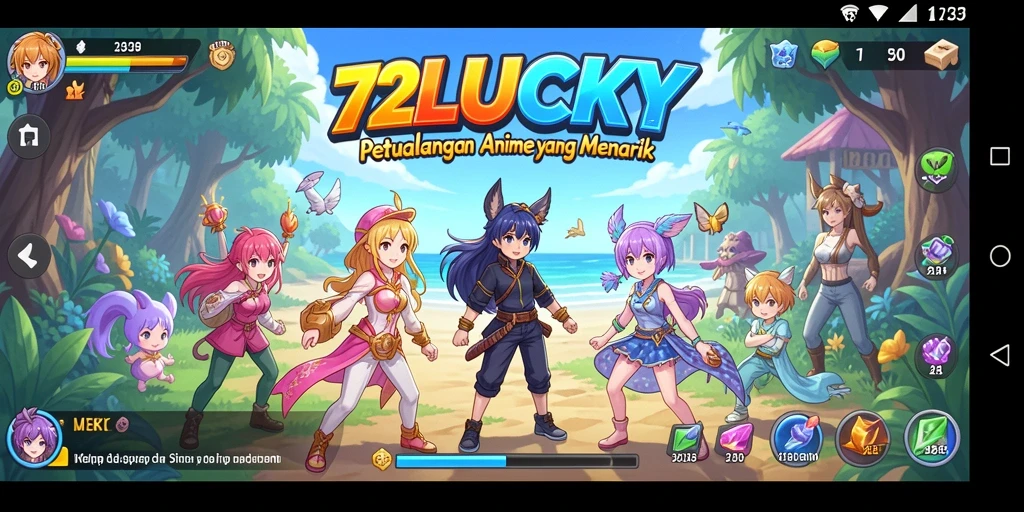 Tampilan gameplay yang menakjubkan dari 72LUCKY dengan karakter anime.