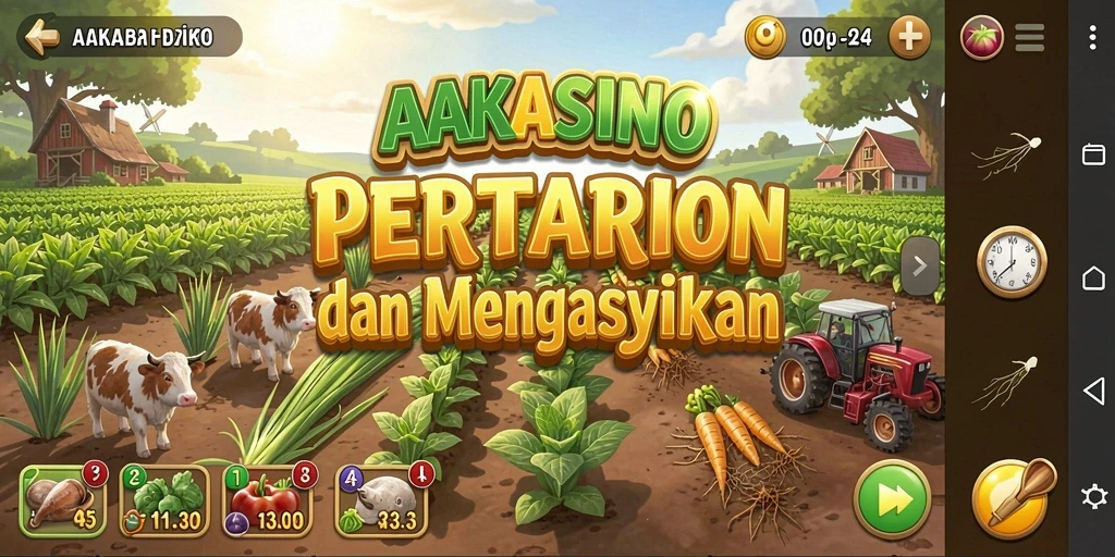 Screenshot gameplay AAKASINO yang menunjukkan keseruan bertani.