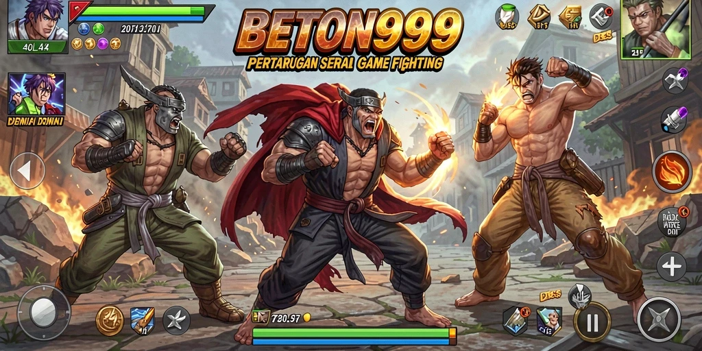 Tampilan gameplay BETON999 menunjukkan pertarungan yang epik dan karakter menarik.