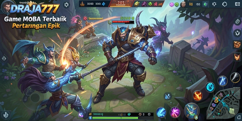 Tampilan seru gameplay DRAJA777 dengan aksi heroik yang menegangkan.