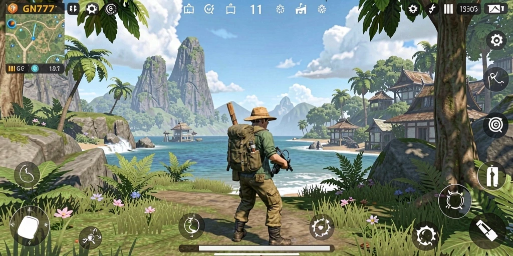 Menampilkan gameplay mendetail dari dunia terbuka GN777.