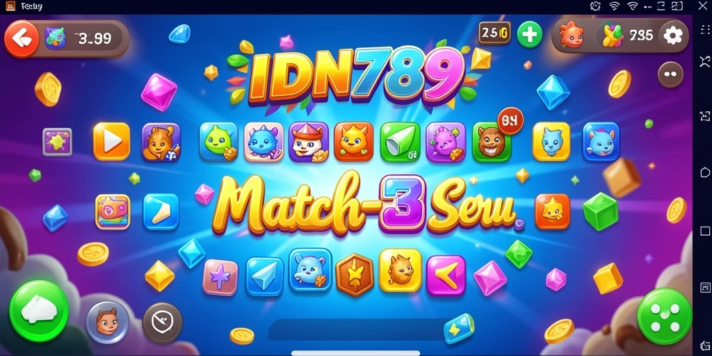 Tampilan gameplay seru dalam permainan Match-3 IDN789.