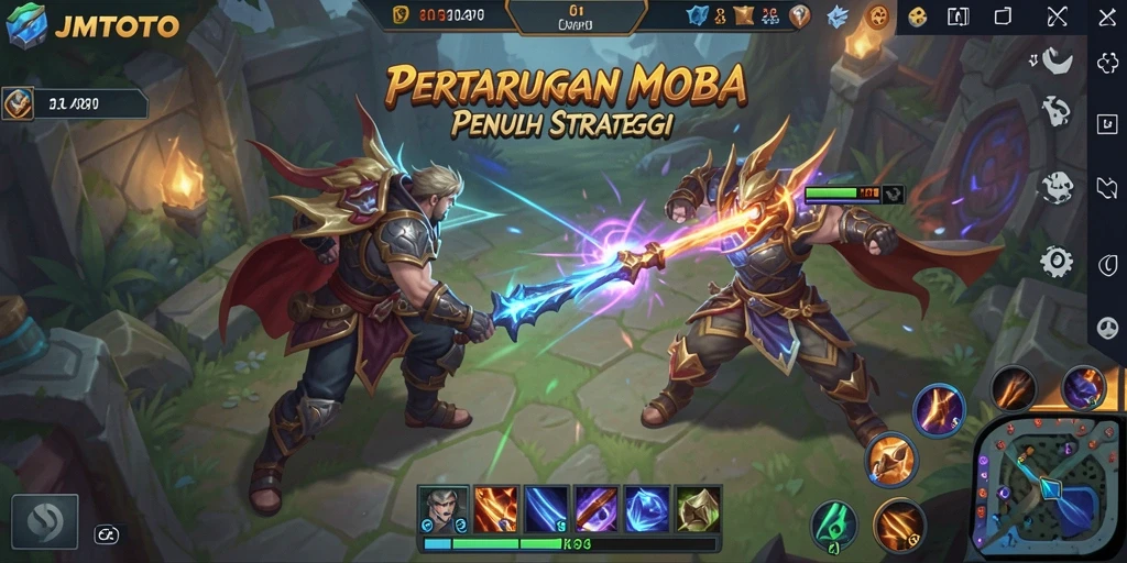 Tangkapan layar utama JMTOTO menampilkan aksi gameplay seru di arena MOBA.