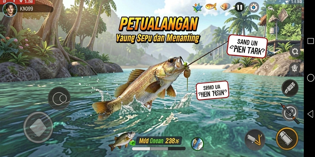 Screenshot utama KNO89 menampilkan gameplay memancing yang seru dan realistis.