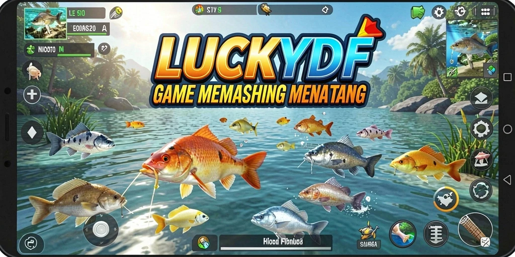 Screenshot utama LUCKYDF menunjukkan pengalaman memancing yang mendebarkan.
