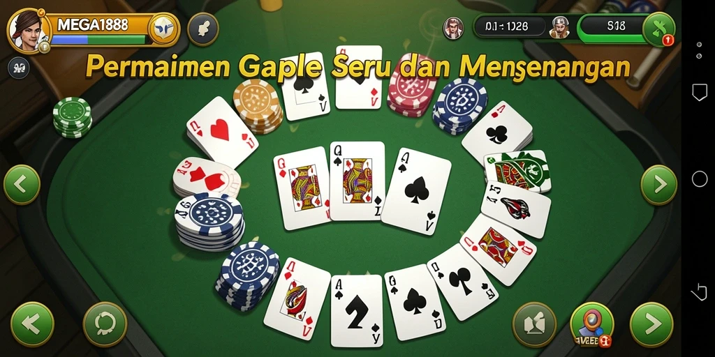 Tampilan gameplay Gaple yang seru di MEGA188, penuh interaksi.