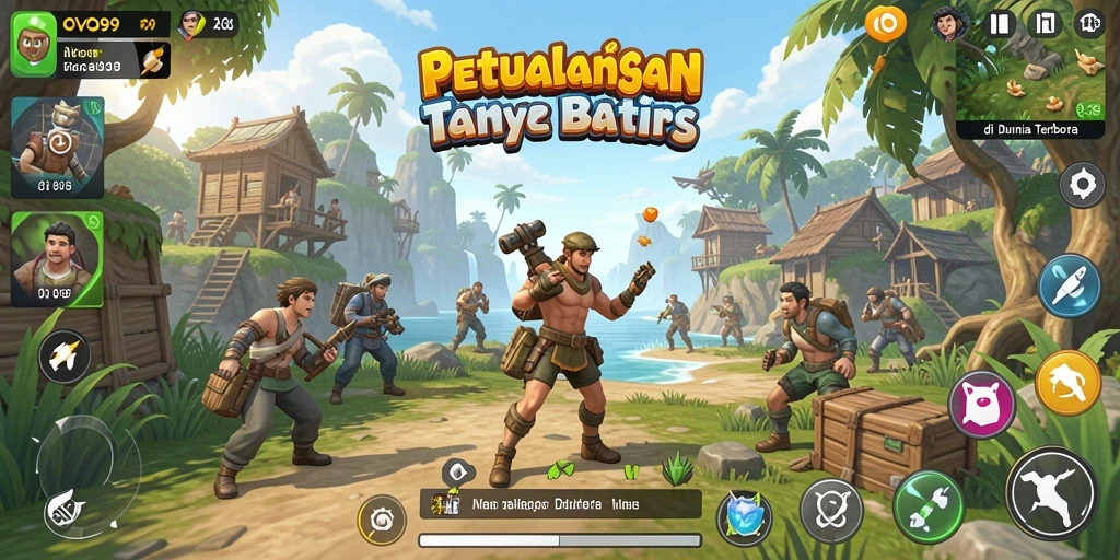 Screenshot gameplay OVO99 menampilkan petualangan di dunia terbuka yang luas.