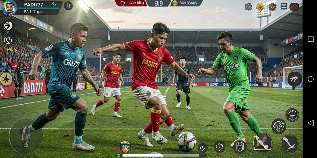 Tampilan game PADI777 dengan aksi laga sepak bola yang seru.