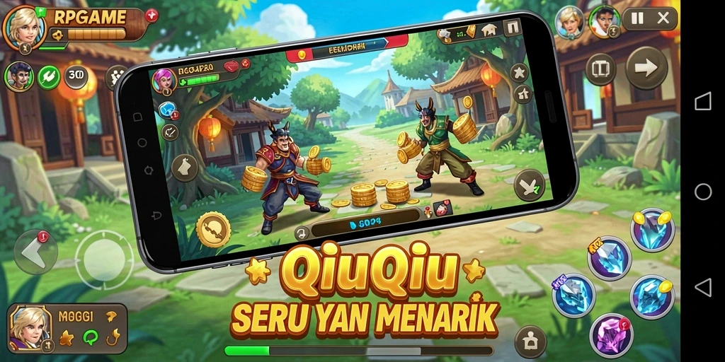 Tampilan gameplay RPGAME dengan elemen QiuQiu yang menarik.