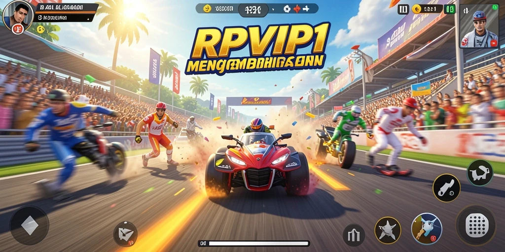 Screenshot menunjukkan serunya gameplay balapan RPVIP1 di lintasan.