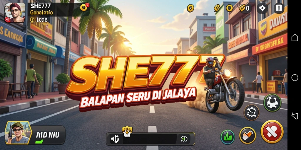 Screenshot gameplay SHE777 dengan mobil balap di trek.
