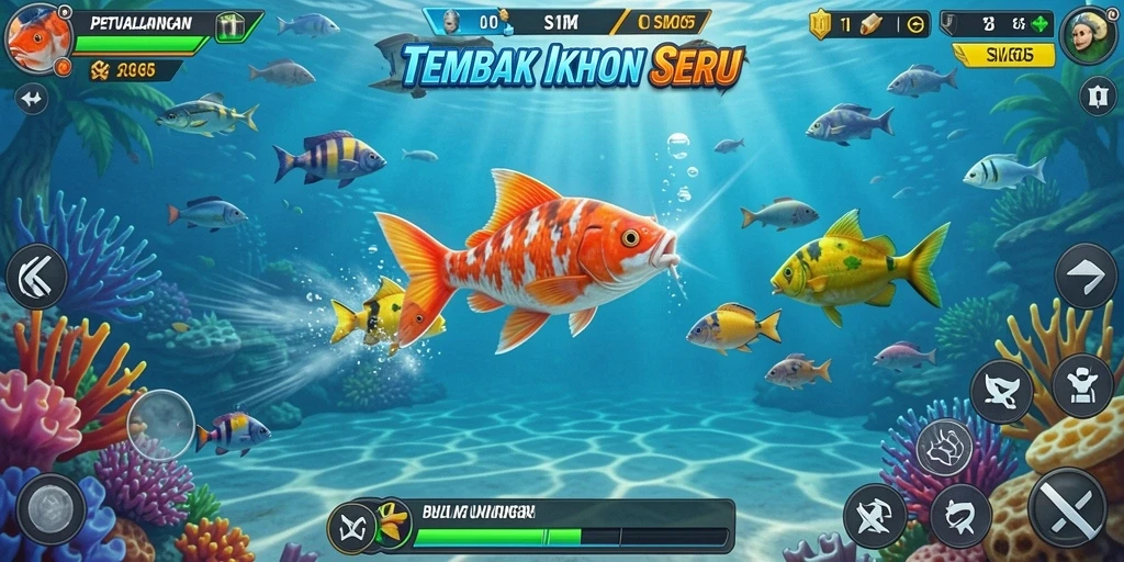 Tampilan gameplay SM605 dengan aksi menembak ikan yang seru.