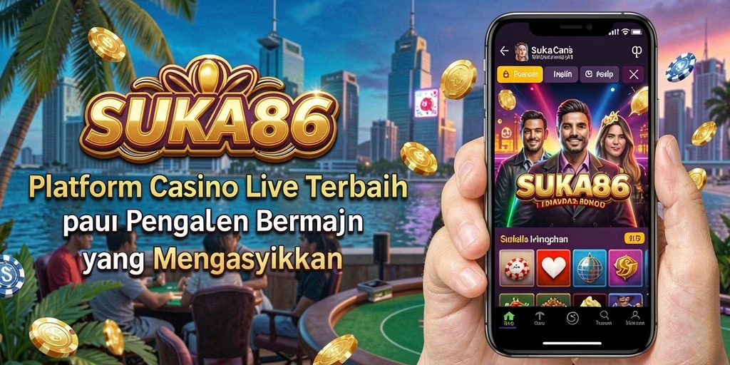 Screenshot gameplay SUKA86 yang menampilkan dealer langsung dan suasana kasino.