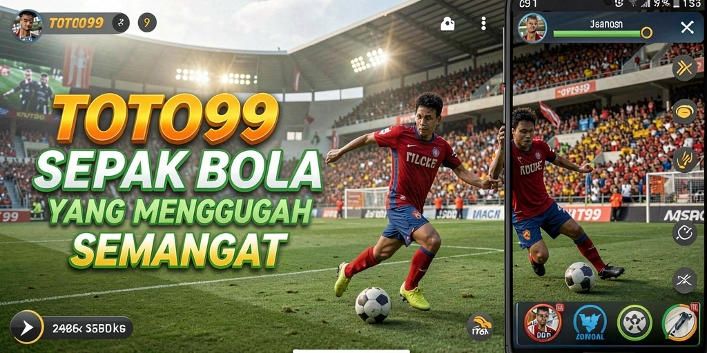 Screenshot gameplay TOTO99 menampilkan aksi seru di lapangan sepak bola.